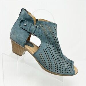 Earth Keri Women's Peep Toe Ankle Bootie Sandals Blue Leather Wide Size 9.5 D